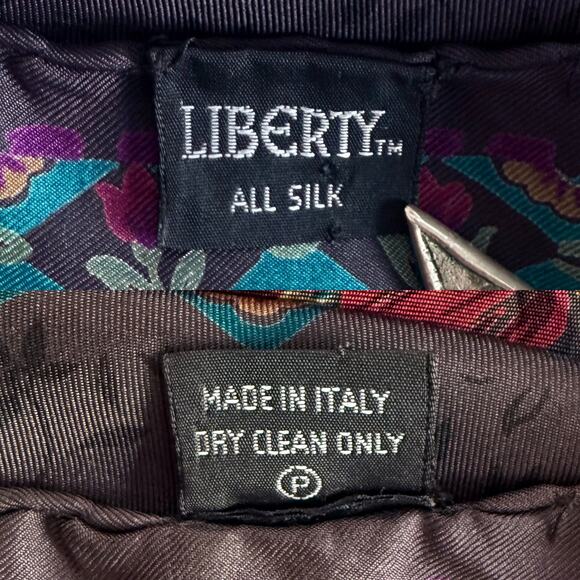 Vintage Liberty London Silk Scarf Gray Plum Blue Florals Hand Rolled Edges Italy - Picture 2 of 8